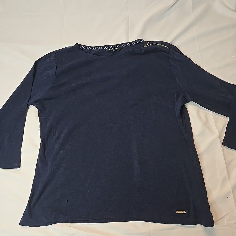 Ellen Tracy Zipper Shoulder Top for Women XL Navy Blue Plus Size Preppy Casual